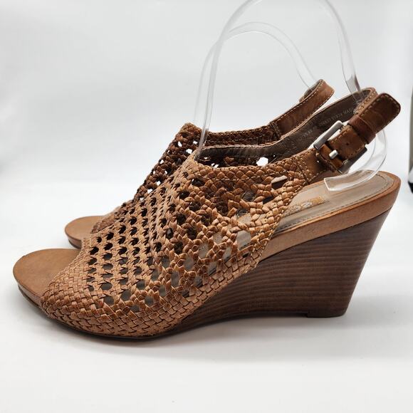 Ecco Open Peep Toe Wedge Sandals EU 40 US 9-9.5 Brown Leather Woven - Picture 5 of 8